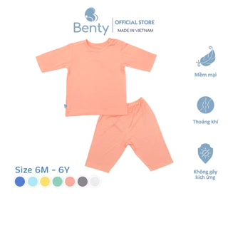 Bộ lửng trơn basic BENTY chính hãng cotton cao cấp, đồ bộ em bé mềm mịn mát thoáng khí