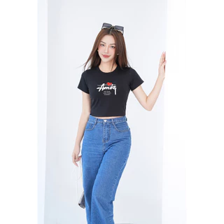 Áo croptop ôm in chữ Amikq - Áo laptop kiểu chất Cotton LOZA CR6385