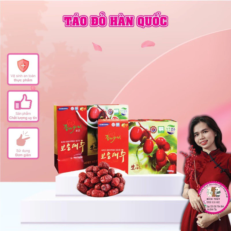 Táo đỏ Hàn Quốc sấy khô hộp 1kg quả to | Tổng kho Nguyên liệu giá sỉ