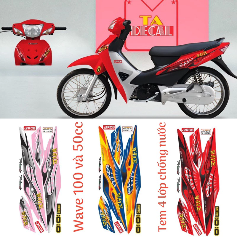 (Nhiều mẫu màu)Tem xe wave alpha 100 và 50cc mẫu lửa Limited,tem 4 lớp siêu bóng chống nước