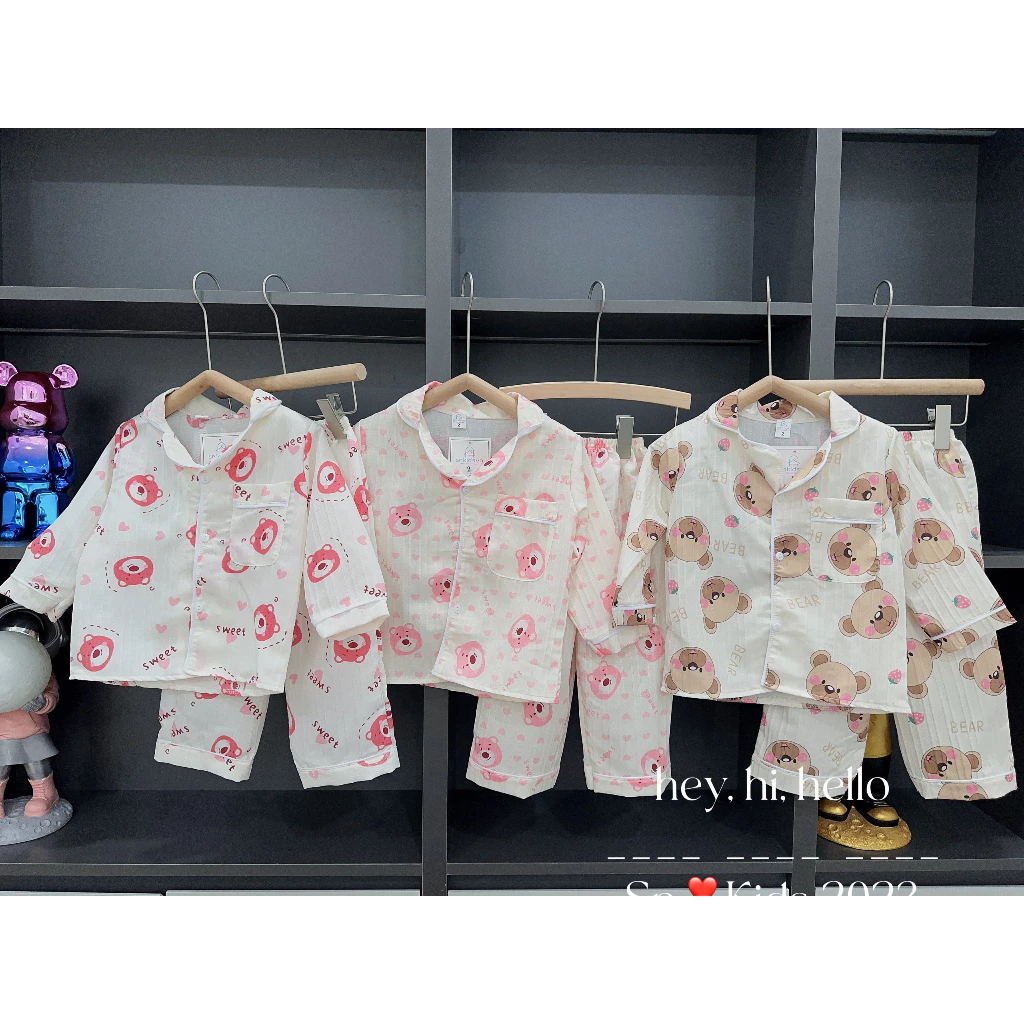 Pijama cho bé, set bộ quần áo pijama chất đũi gân cho bé trai và bé gái size 10-30kg