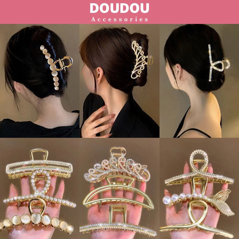 Kẹp tóc kim loại Doudou Kẹp càng cua Cặp tóc Kẹp tóc ngọc trai nhân tạo phong cách Hàn Quốc ZJ023