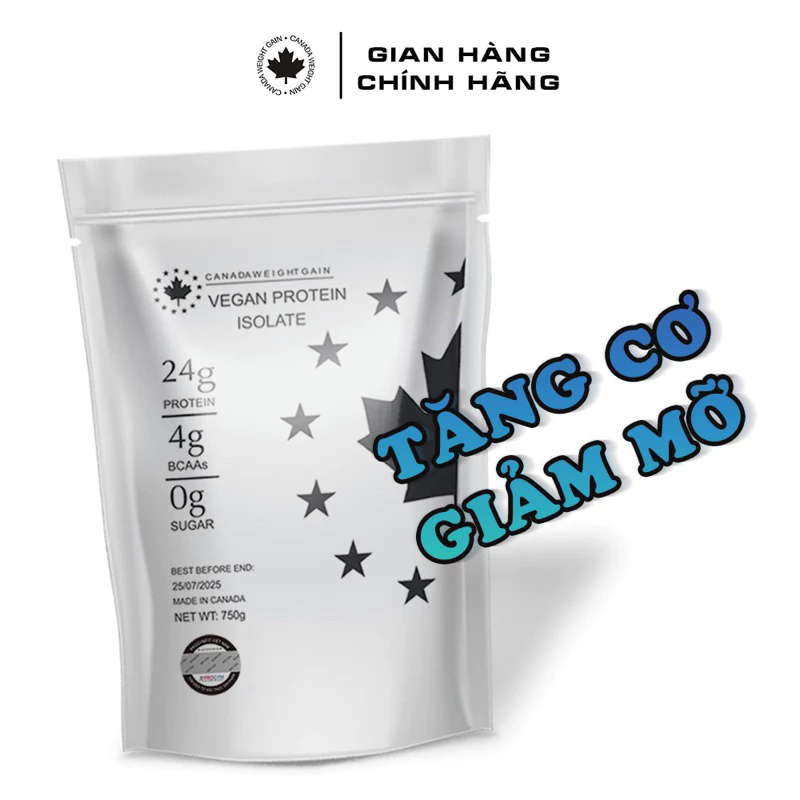 Sữa Tăng Cơ -Vegan Protein Isolate - Túi 750g - Tăng Cơ Giảm Mỡ- Canada WeightGain- Freeship