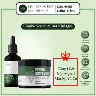 Combo serum khổ qua, bột khổ qua mướp đắng Lim giảm mụn mờ thâm nám hiệu quả