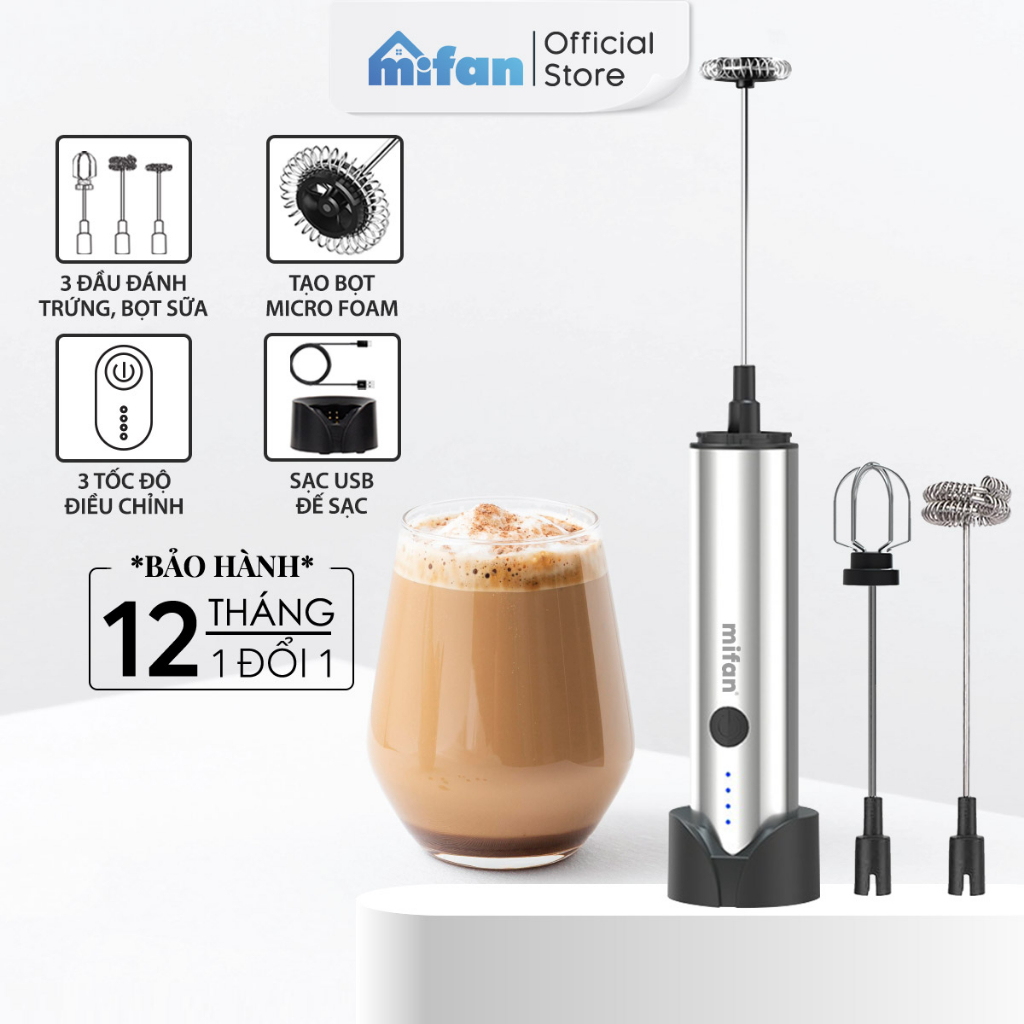 Máy Đánh Bọt Cà Phê Microfoam Mifan MF1501G - 3 Đầu Đa Năng, Thép không gỉ, Đế…