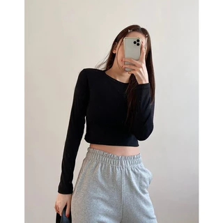 Áo croptop dài tay nữ đang được giới trẻ Hàn Quốc ưa chuộng nhất 2023 chất liệu vải cotton zip cao cấp bền màu bền dáng