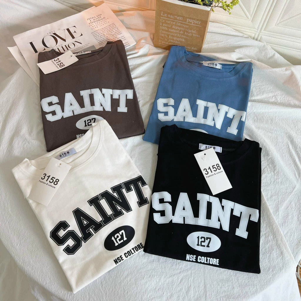 áo thun nữ YUSTUDIO 3158 chất cotton khô form unisex mẫu SAINT