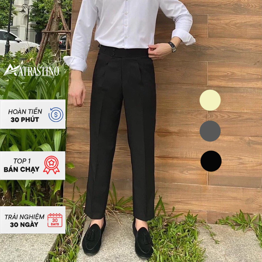 Quần âu baggy nam cạp cao Atrastino ống rộng vải Hàn cao cấp, co giãn phân loại tây âu lịch lãm QA011
