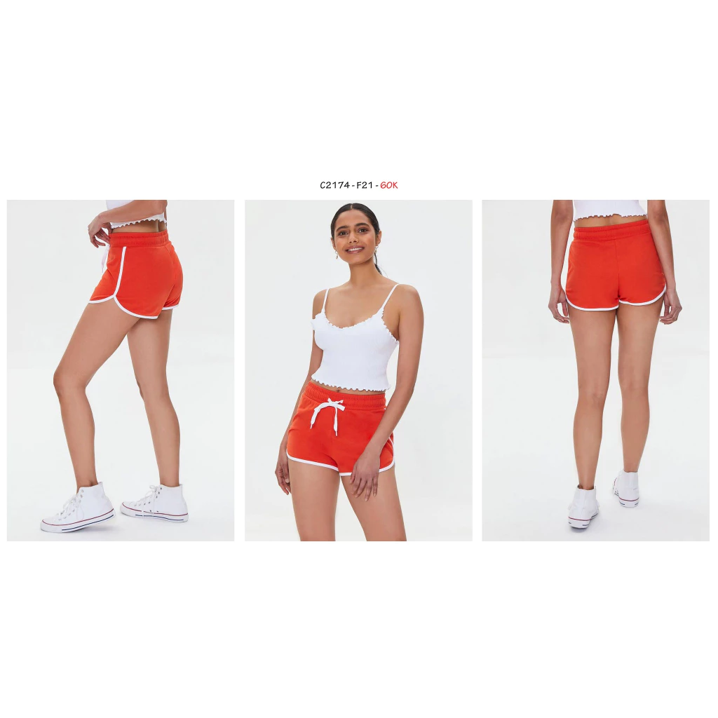 C2174 - Quần short thun F21 phối viền cột nơ trơn