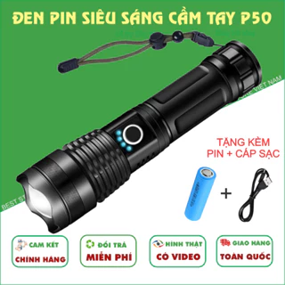 Đèn pin cầm tay siêu sáng có Zoom XHP50 chiếu xa 500m, chống thấm nước 5 chế độ sáng