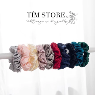 Cột tóc vải scrunchies satin bóng nhiều màu cơ bản TIMSTORE