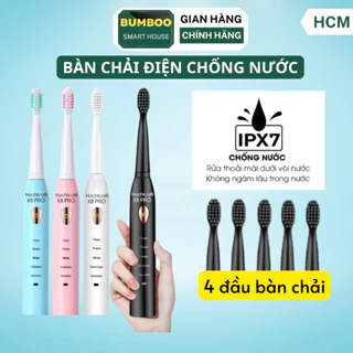 Bàn chải điện người lớn, máy vệ sinh chăm sóc răng miệng Sonic 5 chế độ xả nước, tặng kèm 4 đầu thay thế, sạc pin