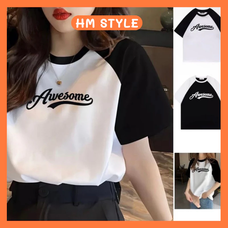 Áo baby tee nữ, áo thun HM Style ngắn tay cổ tròn co dãn 4 chiều chất bozip in họa tiết AWESOME SA410