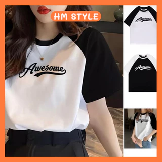 Áo baby tee nữ, áo thun HM Style ngắn tay cổ tròn co dãn 4 chiều chất bozip in họa tiết AWESOME SA410