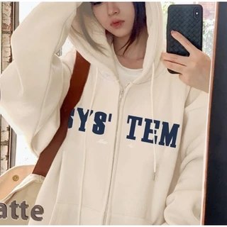 Áo hoodie zip khoá kéo nỉ bông nam nữ unisex in hình SY TEM