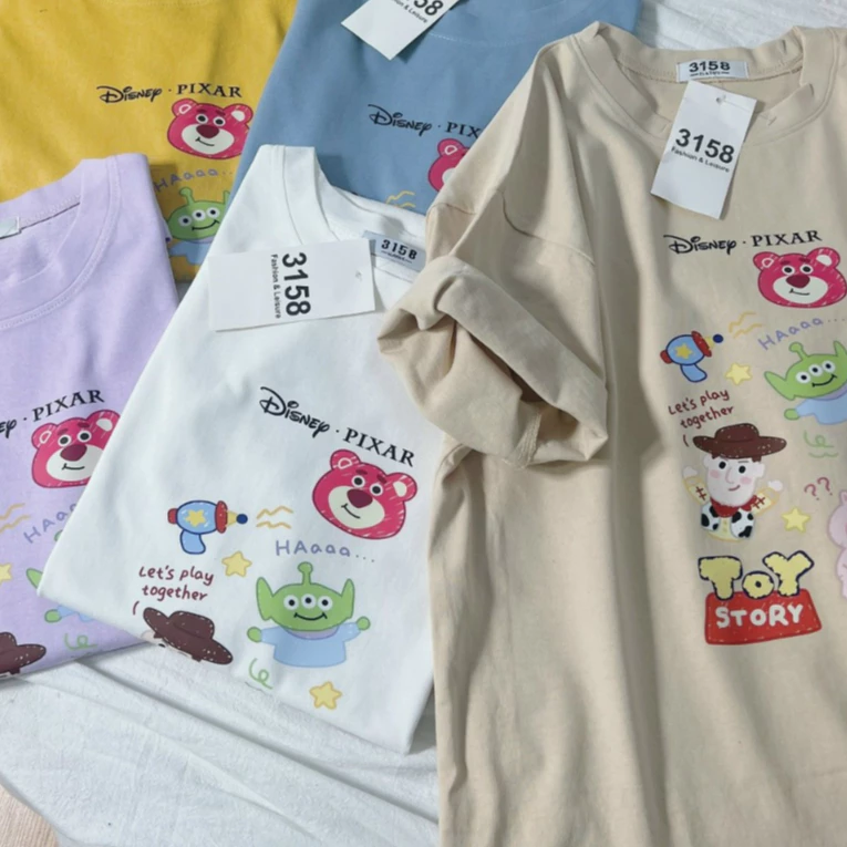 Áo thun nữ YUSTUDIO 3158, tay lỡ form rộng cotton khô mẫu ToY STORY