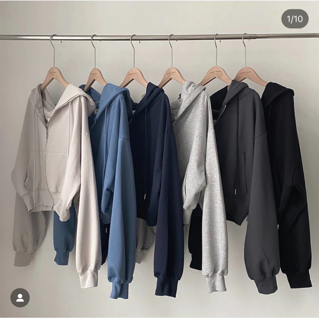 Áo khoác nỉ croptop mũ siêu to, Áo hoodie zip dày dặn dáng rộng siêu xinh Miha Studio