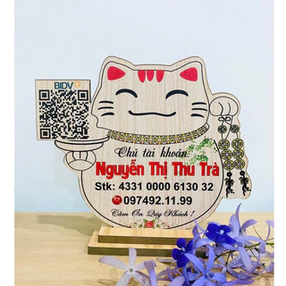 Bảng gỗ decor in thông tin tài khoản ngân hàng, in mã Qr Code, tên shop và in theo yêu cầu