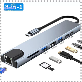 Cổng Chuyển Đổi Hub Type C 8in1 HDMI,USB 3.0,SD,TF,RJ45,PD Type-C Cho Laptop máy tính táo