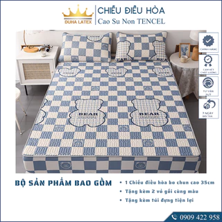 Chiếu điều hòa bo chun Tencel cao su non latex Gấu Caro loại 1 mềm, mịn mát, nặng tay giảm 2 đến 6 độ C DUHALATEX