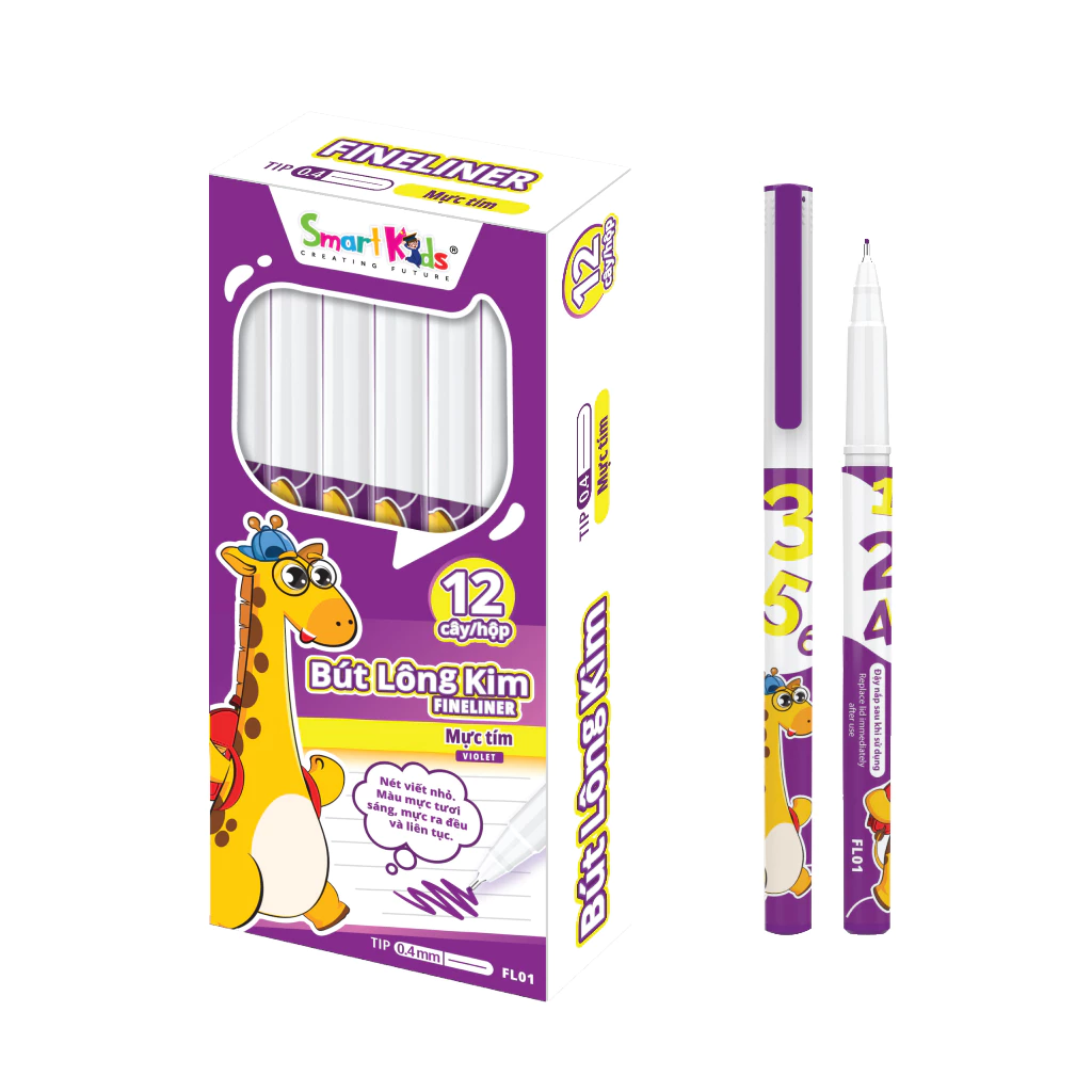Hộp 12 cây Bút lông kim Smartkids Fineliner Gira mực tím 0.4mm FL01 dành cho học sinh tiểu học