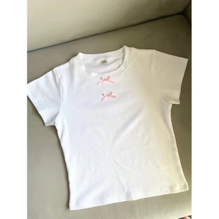 Áo Thun Baby Tee Đính Nơ Form Babytee Mini Tee Ôm Body Tay Ngắn Cotton Premium