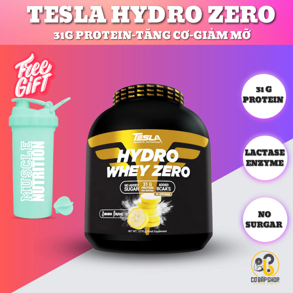 Tesla Hydro Whey Zero - Whey Thủy Phân Tinh Khiết - Hàm lượng Protein Cao - Bổ sung thêm enzym tiêu hóa - Hộp 2270G