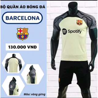 áo đá bóng ngắn tay Barcelona màu vàng gừng có nhận in tên