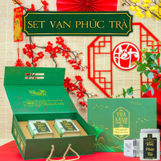 Hộp quà biếu - trà Thái Nguyên , Set 2 hộp thiếc Vạn Phúc Song Trà , có sẵn quai xách .