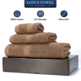 Bộ 3 Khăn Tắm, Gội, Lau mặt LOTUS 100% Cotton, Mềm Mịm, Thấm Hút, Không Ra Màu