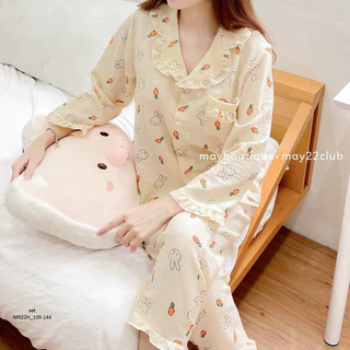 Bộ Pijama Mặc Nhà Chất Đũi Xốp Hàn Họa Tiết Dễ Thương Tiểu Thư Nhà Windy BỘ DÀI