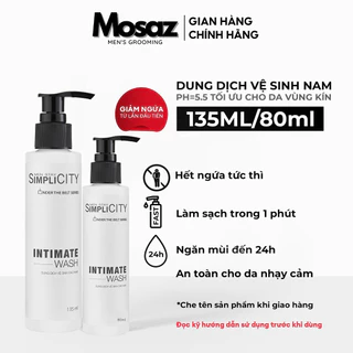 Dung dịch vệ sinh nam giới giảm ngứa, làm sạch & ngăn mùi hiệu quả Men Stay Simplicity Intimate Wash 135ml & 80ml