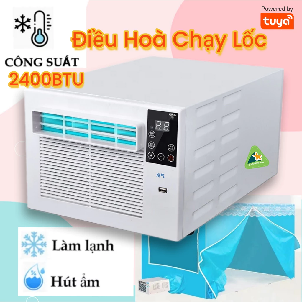 Điều Hoà Di Động Mini Wifi App Tuya, Công Suất 280W Tiết Kiệm Điện, Dùng Bình Tích Điện, Năng Lượng Mặt Trời