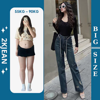 Quần ống suông rộng nữ bigsize 55kg-85kg kiểu rách tua lai hàng VNXK thời trang bigsize 2KJean MS163