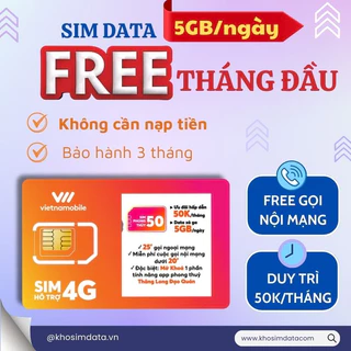 Sim data 4G Vietnamobile, sim số đẹp 150GB/tháng, Miễn phí tháng đầu, Tặng 20p ngoại mạng, Miễn phí nội mạng.