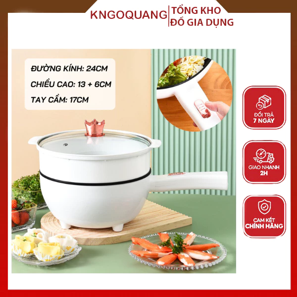 Chảo Điện Đa Năng Chống Dính Tráng Ceramic công tắc cơ, Nồi Lẩu Điện Đa Năng Tay Cầm Dài Chắc Chắn Tiện Lợi Cho Gia Đình