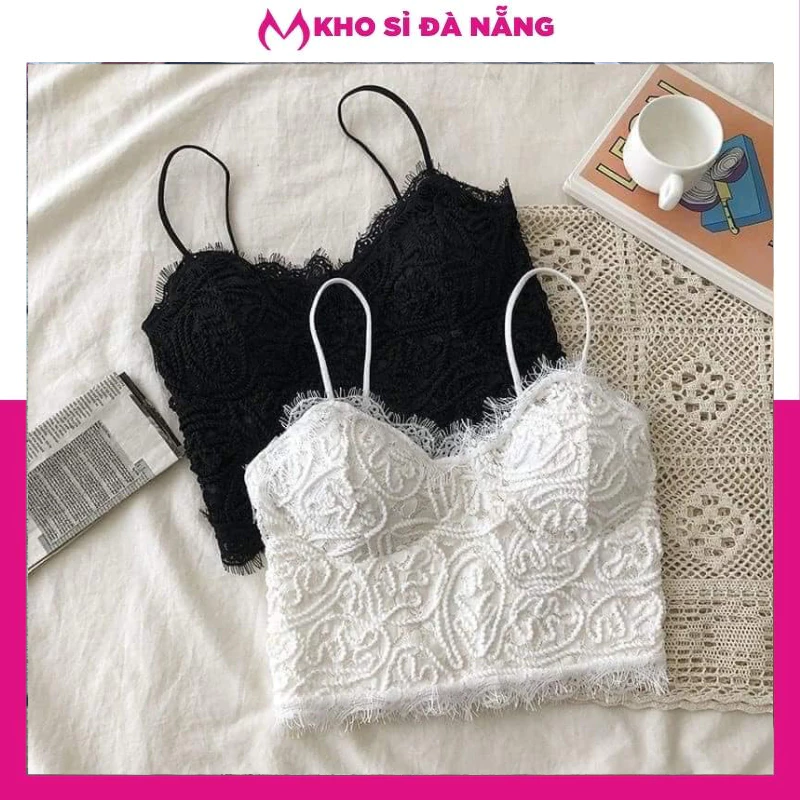 ÁO bra ren 2 dây croptop viền ren thừng hoa siêu hót chun lưng hàng loại 1 đệm ngực chất cotton mềm mát