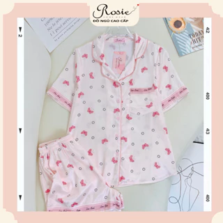Đồ Bộ Mặc Nhà Nữ Rosie Homewear Pijama Chất Liệu Lụa Mịn Cao Cấp Quần Cộc Áo Cộc Họa Tiết Hoa Bướm