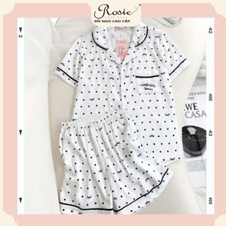 Đồ Bộ Mặc Nhà Nữ Rosie Homewear Pijama Chất Liệu Lụa Mịn Cao Cấp Quần Cộc Áo Cộc Họa Tiết Chấm Bi