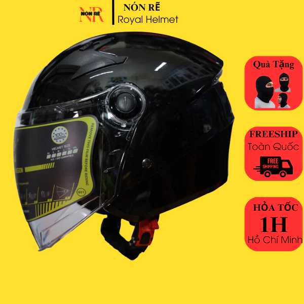 MŨ BẢO HIỂM 3/4 2 KÍNH ROYAL M268 ĐEN BÓNG KIỂU DÁNG NĂNG ĐỘNG - NÓN RẼ