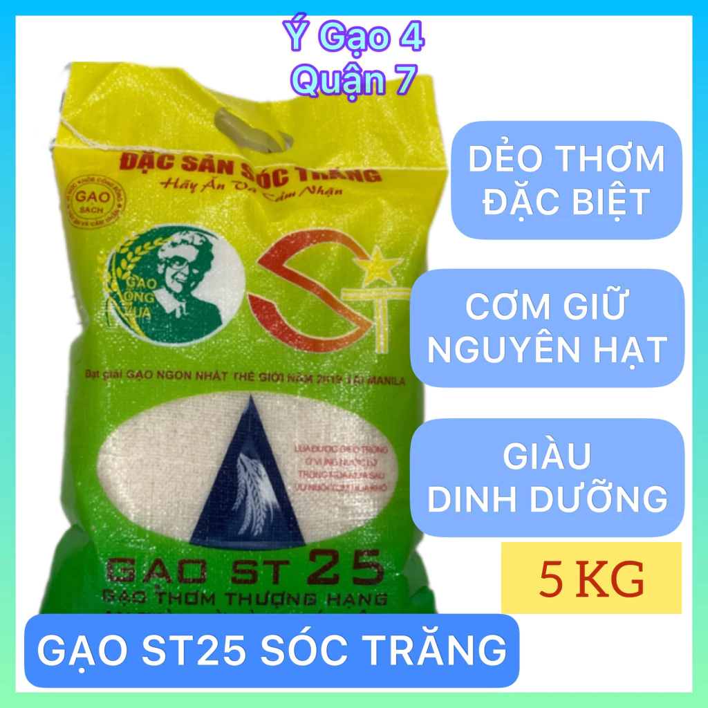 Gạo ST25 Đặc sản Sóc Trăng - Ngon nhất thế giới năm 2019 tại Manila - Túi 5 kg