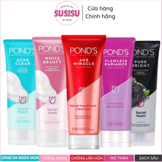 Sữa Rửa Mặt POND 'S Flawless White/ Acne Clear/Age Miracle/Pure White Facial Foam-Trắng sáng/ngừa mụn/chống lão hóa 100g