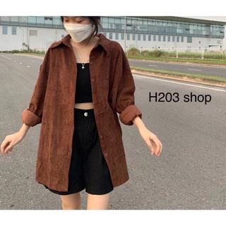 Áo sơ mi nhung tăm fom rộng siêu cute phong cách hàn quốc THUUNISEX M 469