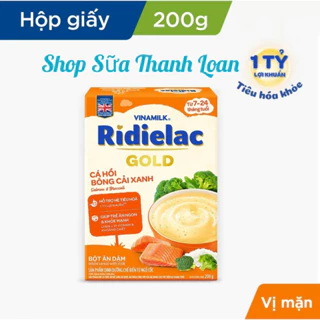 [HSD T1-2026] [Mẫu Mới] Bột Ăn Dặm RIDIELAC GOLD Cá Hồi Bông Cải Xanh - Hộp Giấy 200g.