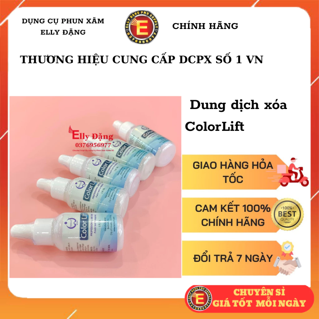 Dung dịch hút màu và xóa xăm color lift, dung dịch hút mực môi của Mỹ Cam kết chính hãng Full Tem tại Elly Đặng