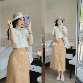 Set Áo Somi Croptop Mix Chân Váy MiDi Kaki Tiểu Thư Phong Cách Hàn Quốc Nhẹ Nhàng Tinh Tế Thanh Lịch Đầy Cuốn Hút