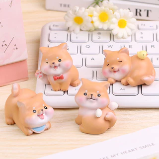 Set Quà tặng, sưu tầm, phụ kiện trang trí, tượng mô hình thạch cao để bàn chó con, cún con mini Shiba A Phì Đáng Yêu