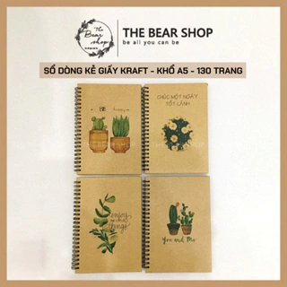 Sổ tay ghi chép handmade vintage - Khổ A5 bìa cứng giấy kraft - 130trang - The Bear Shop