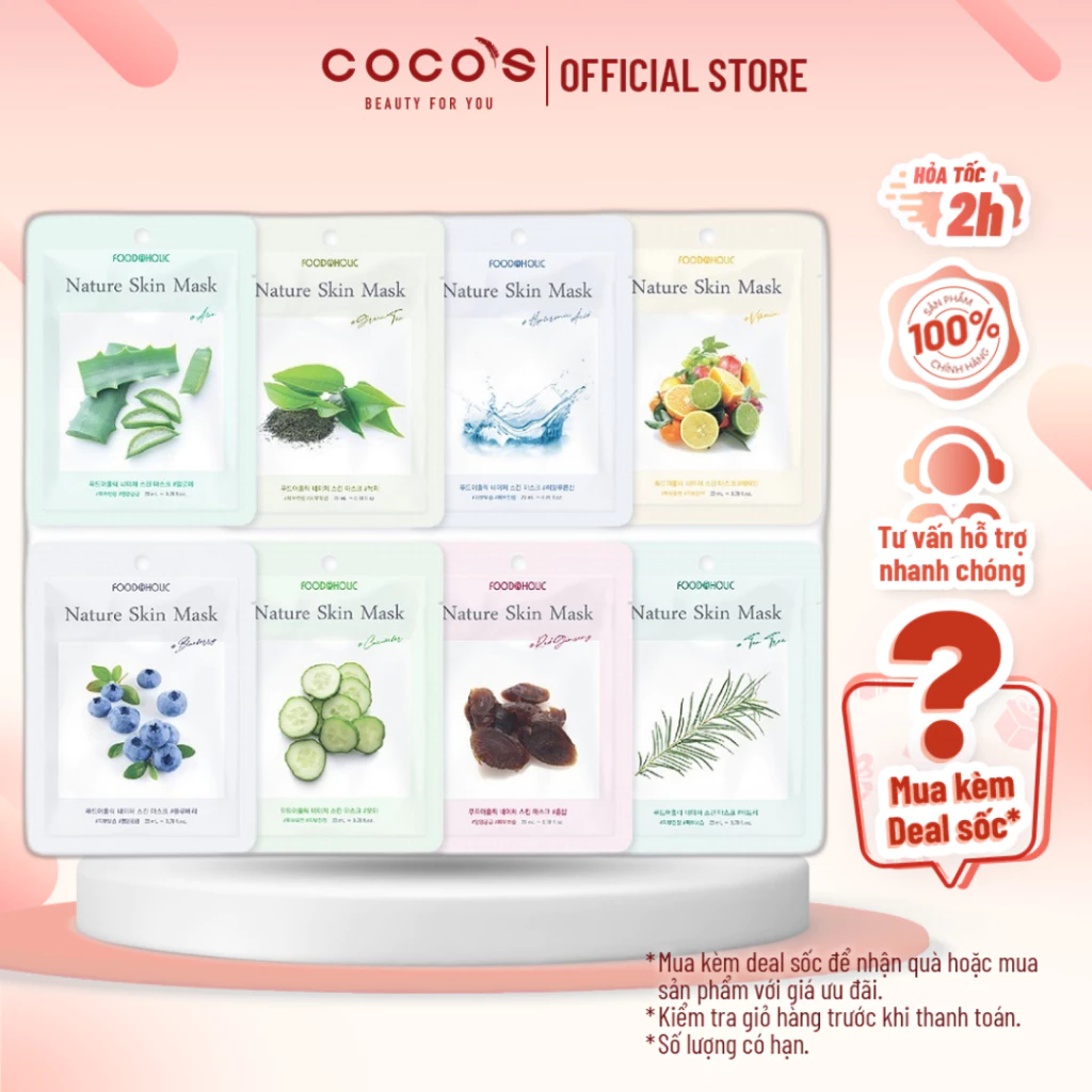 Mặt Nạ Foodaholic Nature Skin Mask Thiên Nhiên Dưỡng Ẩm Giảm Mụn Trắng Da Hàn Quốc 23g