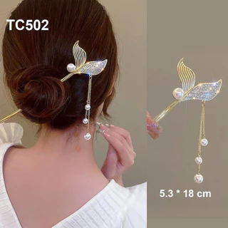 SHOPPRO - Trâm Cài Tóc Hình Đuôi Cá Đính Ngọc Trai Nhân Tạo Phong Cách Cổ Điển, Hiện Đại TC502 TC501 TC506 TC509